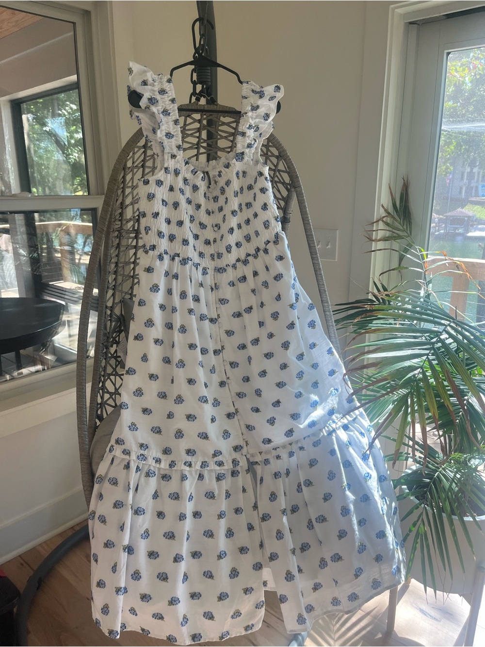 Anthropologie White Midi Dress with Blue Floral Print - Picture 3 of 5
